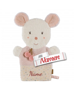 Fehn Maus Waschhandschuh mit Namen bestickt, Baby Waschlappen personalisiert, Mädchen, Rosa