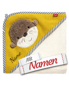 Fehn Otter Theo Kapuzenhandtuch mit Namen bestickt – Kapuzenbadetuch personalisiet, Bade-Poncho aus Frottee mit Kapuze