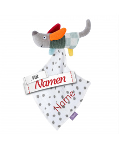 Fehn Schmusetuch Hund bestickt mit Namen als Spielkamerad, Einschlafhilfe und Schnuffeltuch, Babygeschenk personalisiert