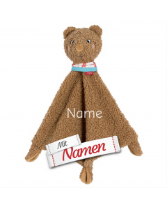 Fehn Schnuffeltuch B&auml;r Fred mit Namen bestickt, Babygeschenk personalisiert