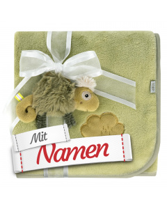 Geschenk zur Geburt: Fehn Kuscheldecke Cham&auml;leon, Mit Namen bestickt