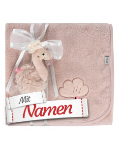 Geschenk zur Geburt: Fehn M&auml;dchen Kuscheldecke Flamingo mit Namen bestickt