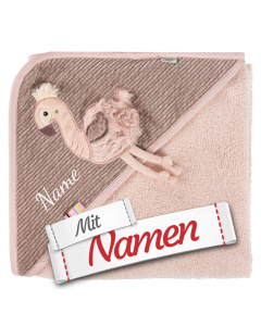 Kapuzenhandtuch mit Namen bestickt – Fehn Flamingo Kapuzenbadetuch, Mädchen Badetuch aus Frottee mit Kapuze