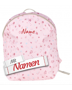 Kindergartenrucksack mit Namen Blume Sterntaler Hase Hanni bestickt in Rosa