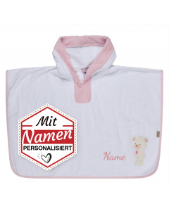Sterntaler Poncho personalisiert mit Namen – Bär Betty in Rosa Weiß, bestickt für Mädchen