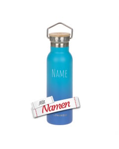 Trinkflasche Kinder mit Namen graviert, Lässig Unique Farbverlauf Blau, Edelstahl 460 ml