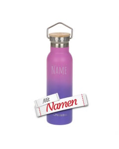 Trinkflasche Kinder mit Namen graviert, Lässig Unique Farbverlauf Lila, Edelstahl 460 ml