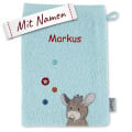 Sterntaler Waschhandschuh Esel Emmi, mit Namen bestickt, personalisiert, Baby Waschlappen für Kinder, Blau Mittelblau