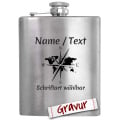 Outdoor Camping Geschenkidee: Flachmann mit Gravur, Motiv Kompass + Weltkarte