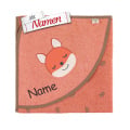 Sterntaler Kapuzenhandtuch Enna Eichhörnchen, bestickt mit Namen, Babybadetuch 80x80 in Koralle, Geschenk zur Geburt