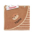 Sterntaler Kapuzenhandtuch Otter Otti, bestickt mit Namen, GOTS Bio, Babybadetuch 100x100, Braun gestreift