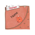 Sterntaler Kapuzenhandtuch Enna Eichhörnchen, bestickt mit Namen, Babybadetuch 100x100 aus Bio-Baumwolle GOTS, Koralle