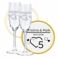 Sektglas mit Gravur zum 5. Hochzeitstag, Herzfunken