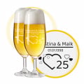 LEONARDO Leonardo Biergläser mit Gravur zum 25. Hochzeitstag / Silberhochzeit, Pils Biertulpe, Herzfunken
