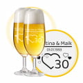 LEONARDO Leonardo Biergläser mit Gravur zum 30. Hochzeitstag / Perlenhochzeit, Pils Biertulpe, Herzfunken