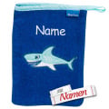 Playshoes Kinder Hai Waschhandschuh mit Namen bestickt, Mitbringsel Geschenk, Junge