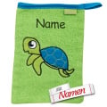 LALALO Playshoes Frottee-Waschhandschuh Schildkröte, mit Namen bestickt, personalisierbar, Geschenk zur Geburt oder Taufe, grün