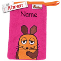 LALALO Waschhandschuh DIE MAUS, bestickt mit Namen, personalisierbar, Geschenk zur Geburt, Frottee, Pink, 15x20 cm