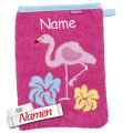 LALALO Frottee-Waschhandschuh Flamingo mit Namen bestickt, Geschenk zur Geburt oder Taufe, für Baby & Kinder, pink 15x20 cm