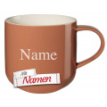 ASA Coppa Henkelbecher, Tasse mit Namen graviert, Kaffeetasse personalisiert mit Wunschname, Porzellan braun-rot, 0,4 l mit Gravur