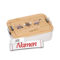 Brotdose Kinder mit Namen graviert, Lässig Nature, Edelstahl mit Bambusdeckel