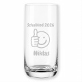 LEONARDO Daumen Hoch Smilie Trinkglas graviert als Geschenk zur Einschulung 2026 mit Gravur