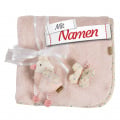 Geschenk zur Geburt: Fehn Rosa Kuscheldecke Vogel mit Namen bestickt für Mädchen