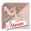 Kapuzenhandtuch mit Namen bestickt – Fehn Flamingo Kapuzenbadetuch, Mädchen Badetuch aus Frottee mit Kapuze