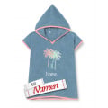 Playshoes Mädchen Poncho personalisiert – Mädchen Palmen Frottee-Badeponcho in Blau Rosa, Größe L 4 bis 8 Jahre, mit Namen bestickt