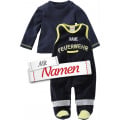Playshoes Strampler-Set Feuerwehr mit Namen bestickt, Nicki, Marine, Gr. 56