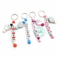LALALO Schaf Namenskette, Schaf Schlüsselanhänger mit Namen, Prägung personalisiert, Schlüsselring Wunschname, Geschenk zur Geburt oder Taufe