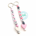 LALALO Schlüsselanhänger Herz Rosa/Weiß, Schlüsselanhänger mit Namen, personalisiert mit Prägung, Geschenk zum Führerschein
