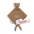 Schmusetuch personalisiert mit Namen, Bär Brave, Schnuffeltuch mit Schnullerhalter