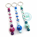 LALALO Smiley Namenskette Pink/Lila, mit Namen geprägt, personalisiert mit Wunschname Prägung, Geschenk zur Geburt oder Taufe