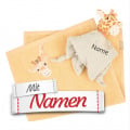 Sterntaler Baby Geschenkset Giraffe Kaya mit Namen bestickt, Schmusetuch + Handtuch
