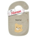 Sterntaler Lätzchen Löwe Leo mit Namen bestickt, Druckknopf, 38 x 26 cm Steingrau