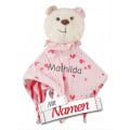 Sterntaler Schmusetuch mit Namen bestickt, Bär Betty für Mädchen in Rosa mit Rassel und Entdecker-Knoten