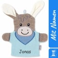 Sterntaler Spielwaschhandschuh Esel Emmi, mit Namen bestickt, personalisiert, Babygeschenk zur Geburt oder Taufe, Blau