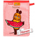 Waschhandschuh mit Namen bestickt, DIE MAUS mit Melone, Waschlappen für Baby, Mädchen