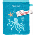 Waschhandschuh mit Namen bestickt, Oktopus und Seestern, Waschlappen für Baby und Kinder