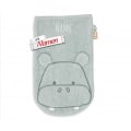 Waschlappen Baby personalisiert mit Namen, Waschhandschuh Nilpferd Happy aus Frottee