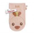 Waschlappen Baby personalisiert mit Namen, Waschhandschuh Pfau Pavie aus Frottee