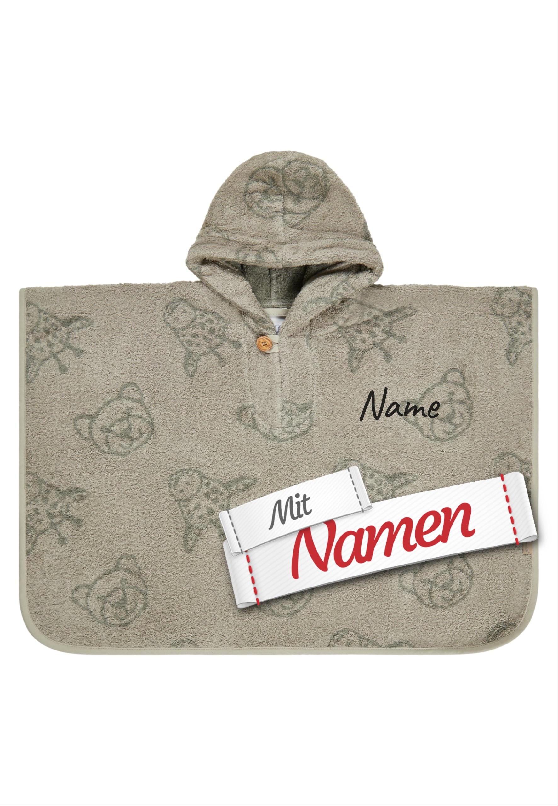 Kinder Poncho personalisiert – Sterntaler Badeponcho Löwe Leo mit Namen bestickt aus 100% Baumwolle