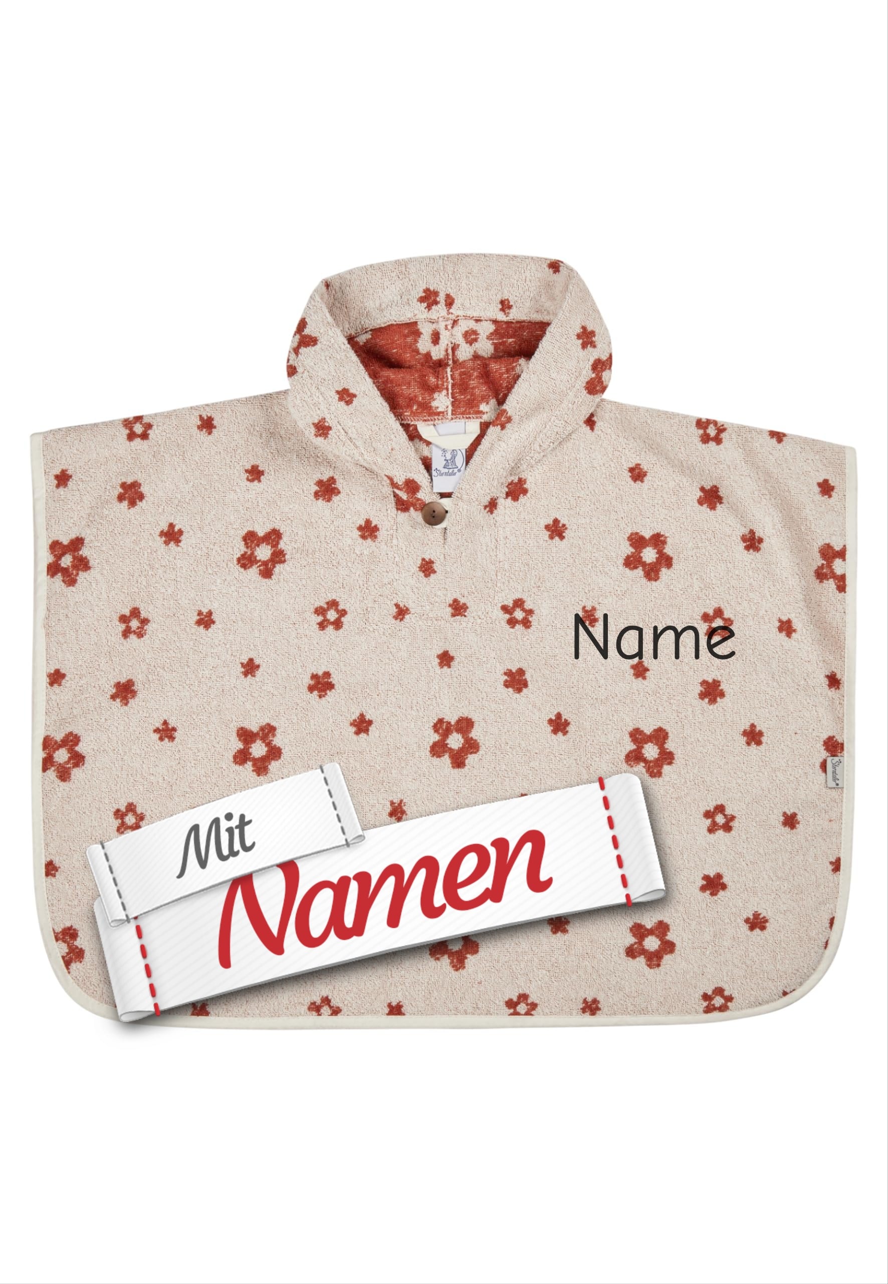 Poncho mit Namen Blume Bauernhof – beige Badeponcho für Mädchen, bestickt
