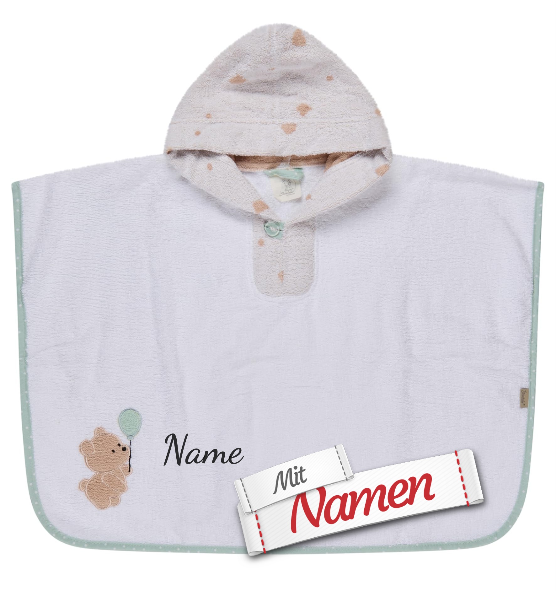 Sterntaler Bär Bo Poncho personalisiert mit Namen, bestickt als Geschenk für Kita und Schwimmen
