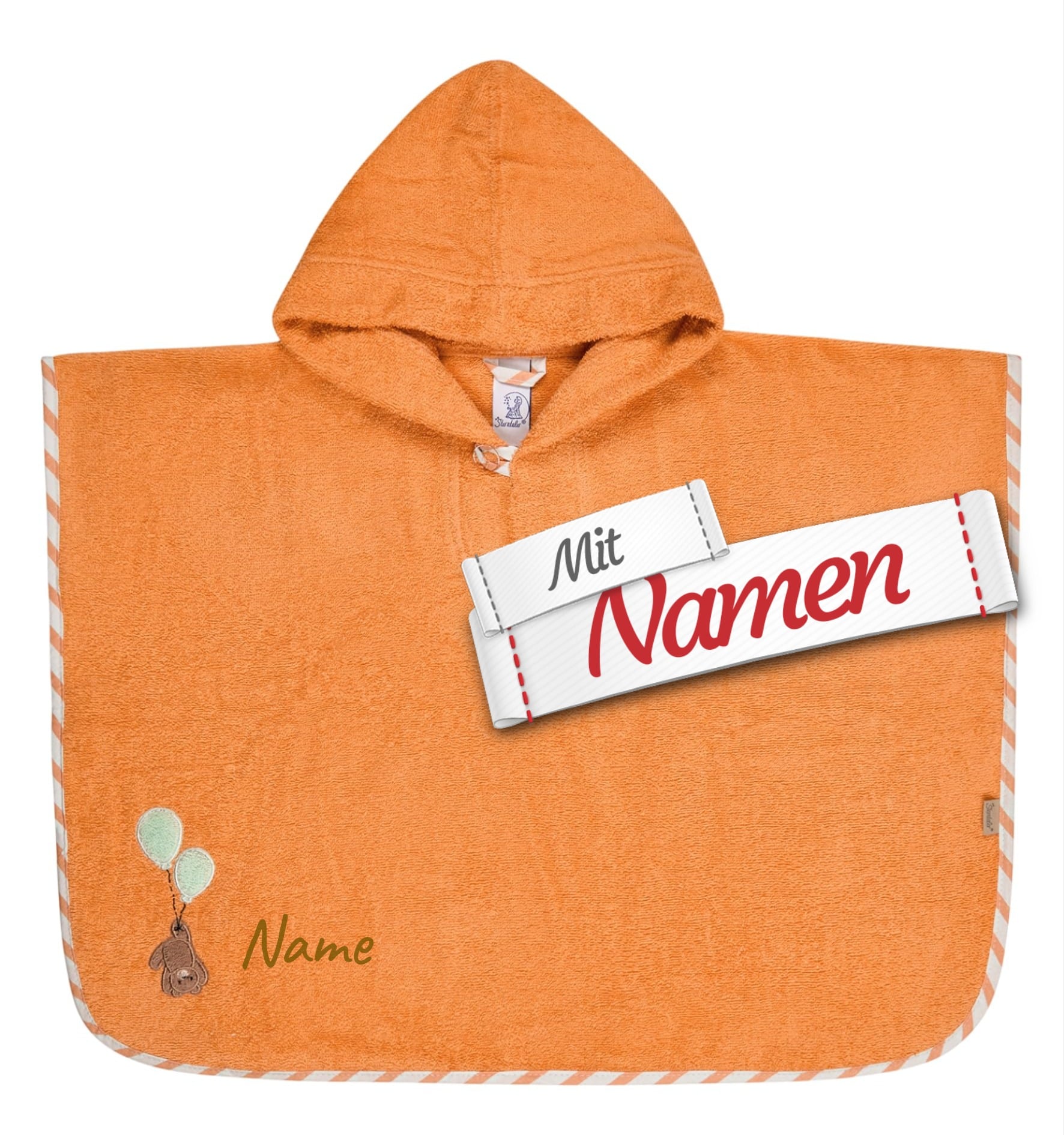 Sterntaler Bär Poncho personalisiert mit Namen – Bär Bo Badeponcho bestickt, Orange